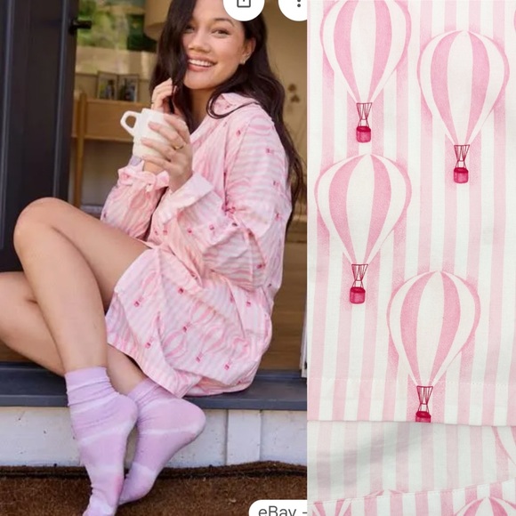 BedHead Other - BedHead Pajamas PJ’s Ballon Ride Cotton Poplin Sleep Shirt Dress Pink White